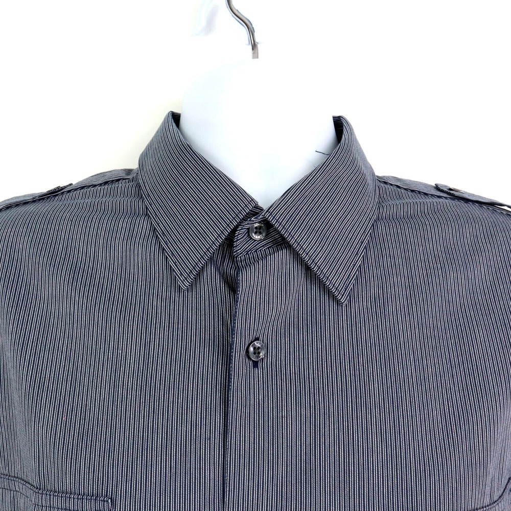 Perry Ellis Dress Shirt Mens XL Blue Striped Cotton Button Pockets Long Sleeve